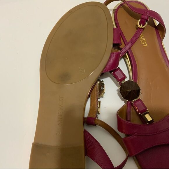 Nine West Shoes Purple Leather Sandal Flats Size 8 M with Gemstones - Picture 6 of 10